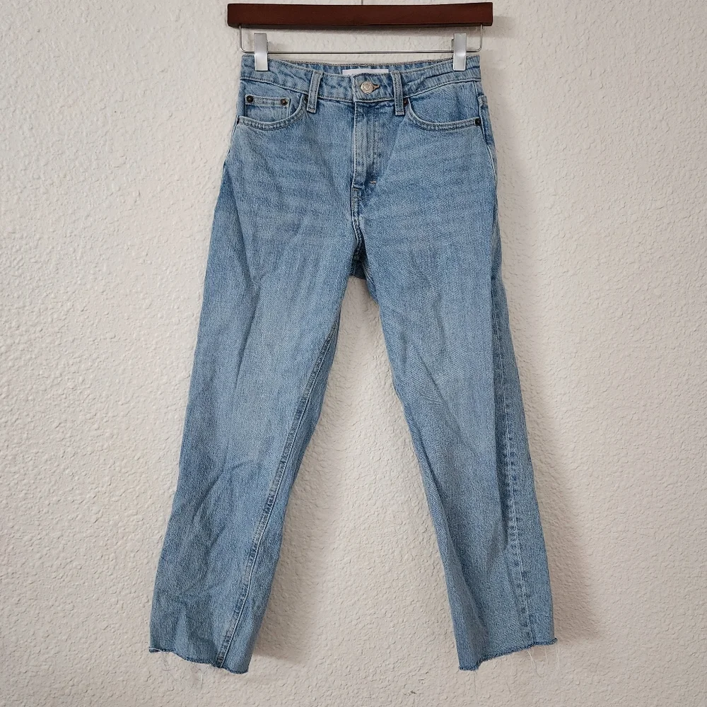 Topshop High Waisted Straight Leg Jeans Light Wash Women's Size 25 - Picture 1 of 6